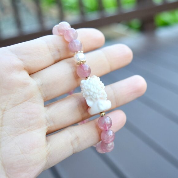 Coin Loin Charm Bracelet - Conch Shell Rose Quartz Beads - Picture 5 of 9